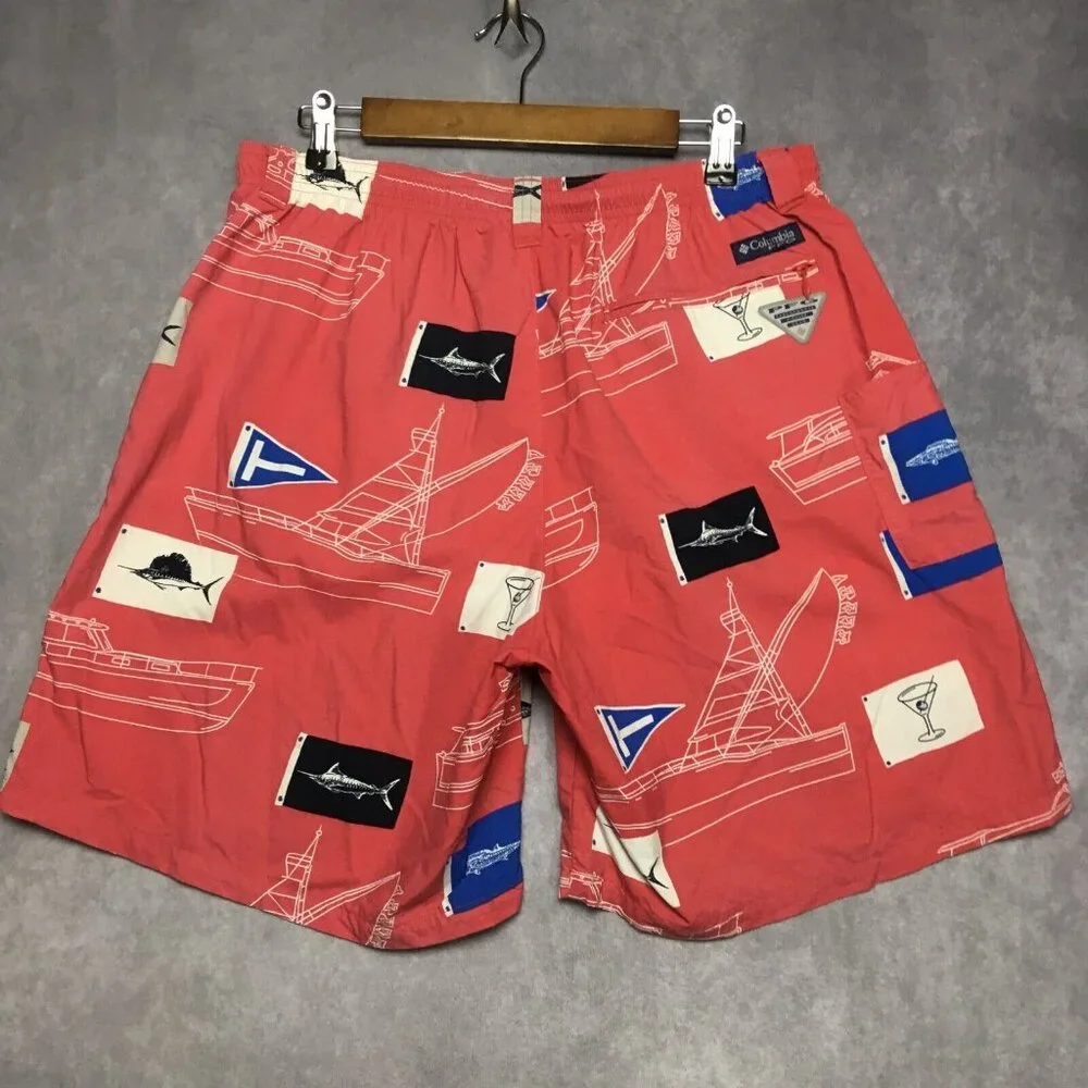 Columbia PFG Mens Swim Trunks‎ size Large Pink Shorts Inner Briefs Pockets Omni